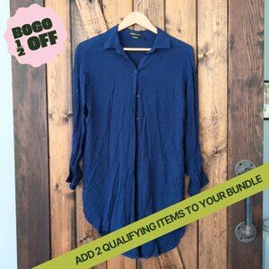 Prana Scheena Button Down Tunic Top in Navy Blue Size S NWOT